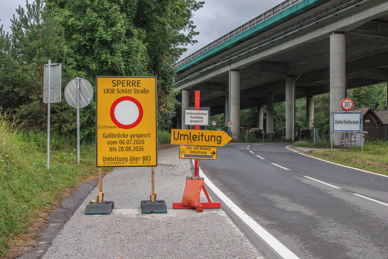 Eine von mehreren Umleitungen auf dem Alpe Adria Radweg. Wenigstens siund diese gut ausgeschildert