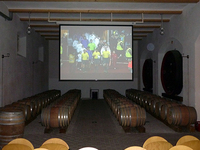 Abends gibt es Fußball in Björns Privatkino