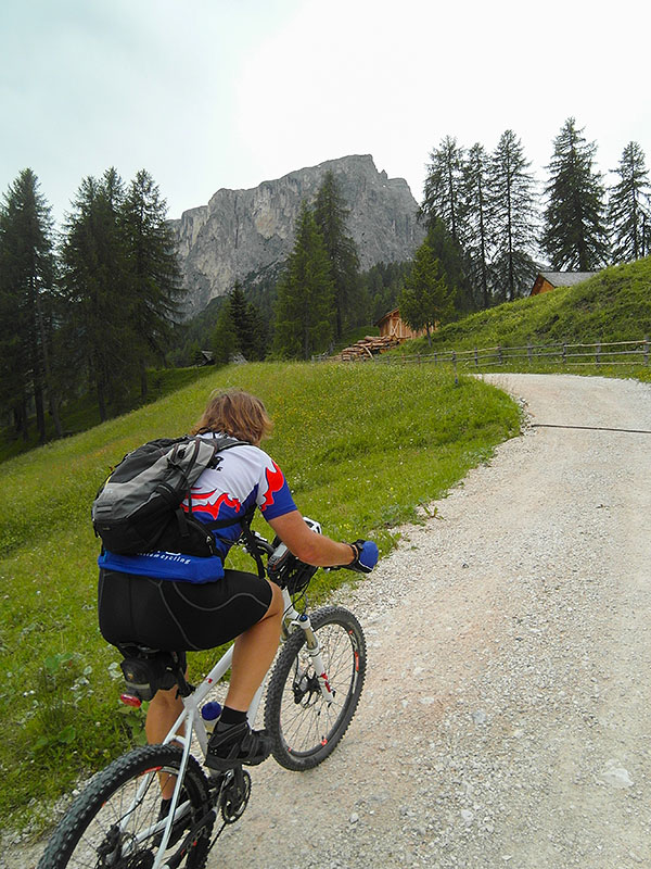 Schotterweg durch steile Wiesen ...