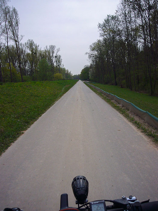 Ein fahrbares Stück Rheinradweg zwischen den Baustellen